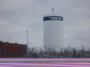 The newly painted and squeaky clean Timmins Water Tower