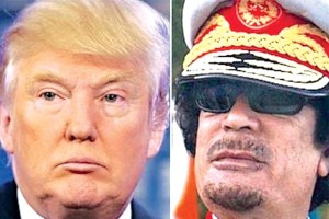 Loser Daffy Donald Trump hanging out with another loser friend Mouamar Gadaffi. "I love you Mouamar, I will follow you into the Dark."